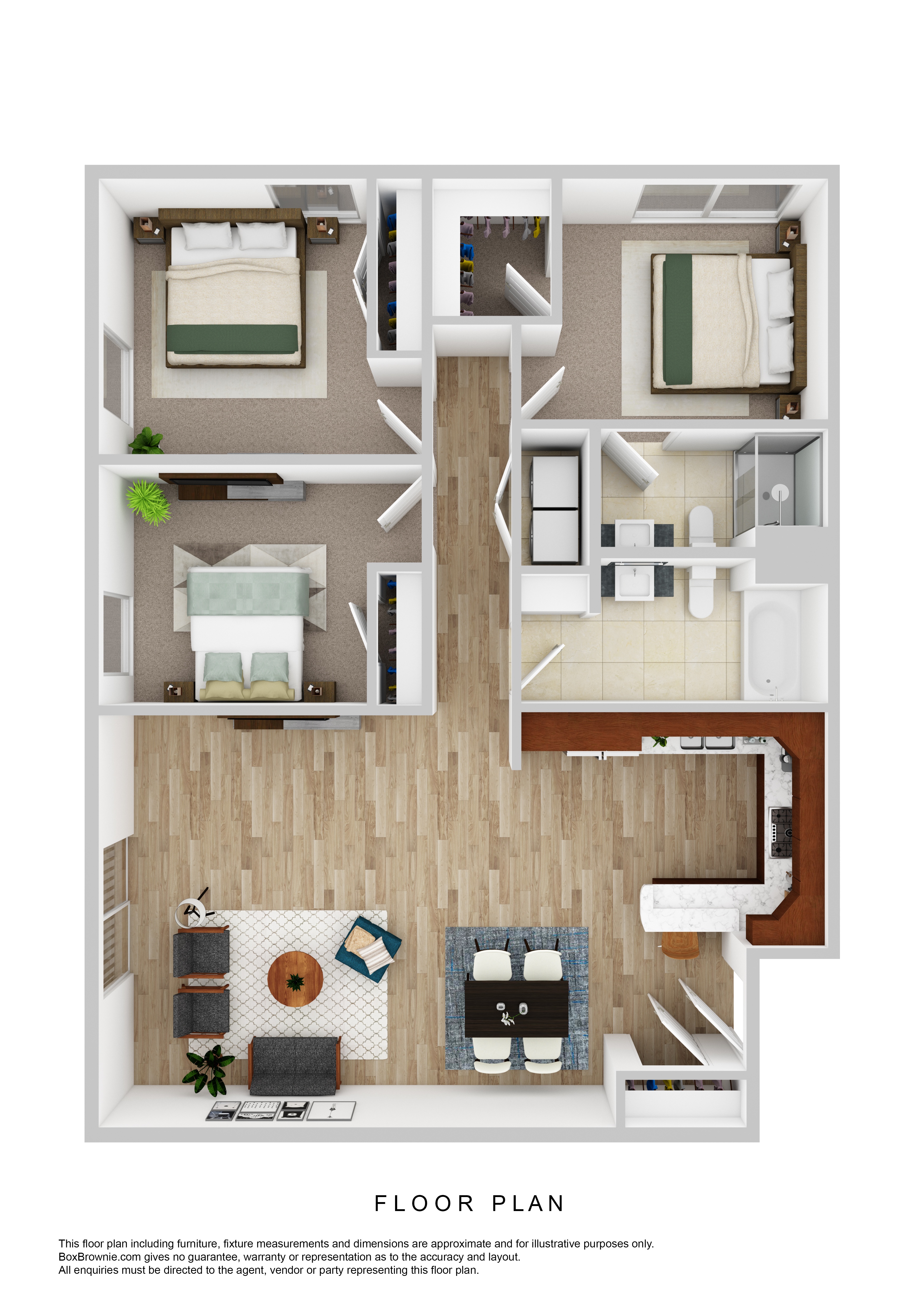 Floor plan for 3 beds, 2 baths, 1167 sqft